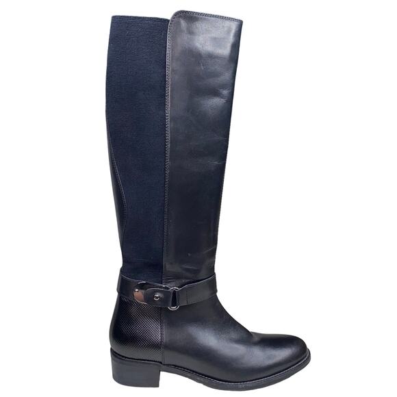 Aquatalia Women's Black Leather 2 Tone Riding Boots Size 5.5 - Picture 1 of 12